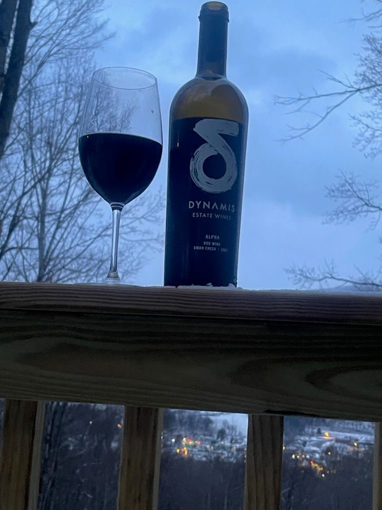 Wine on the deck overlooking downtown West Jefferson
